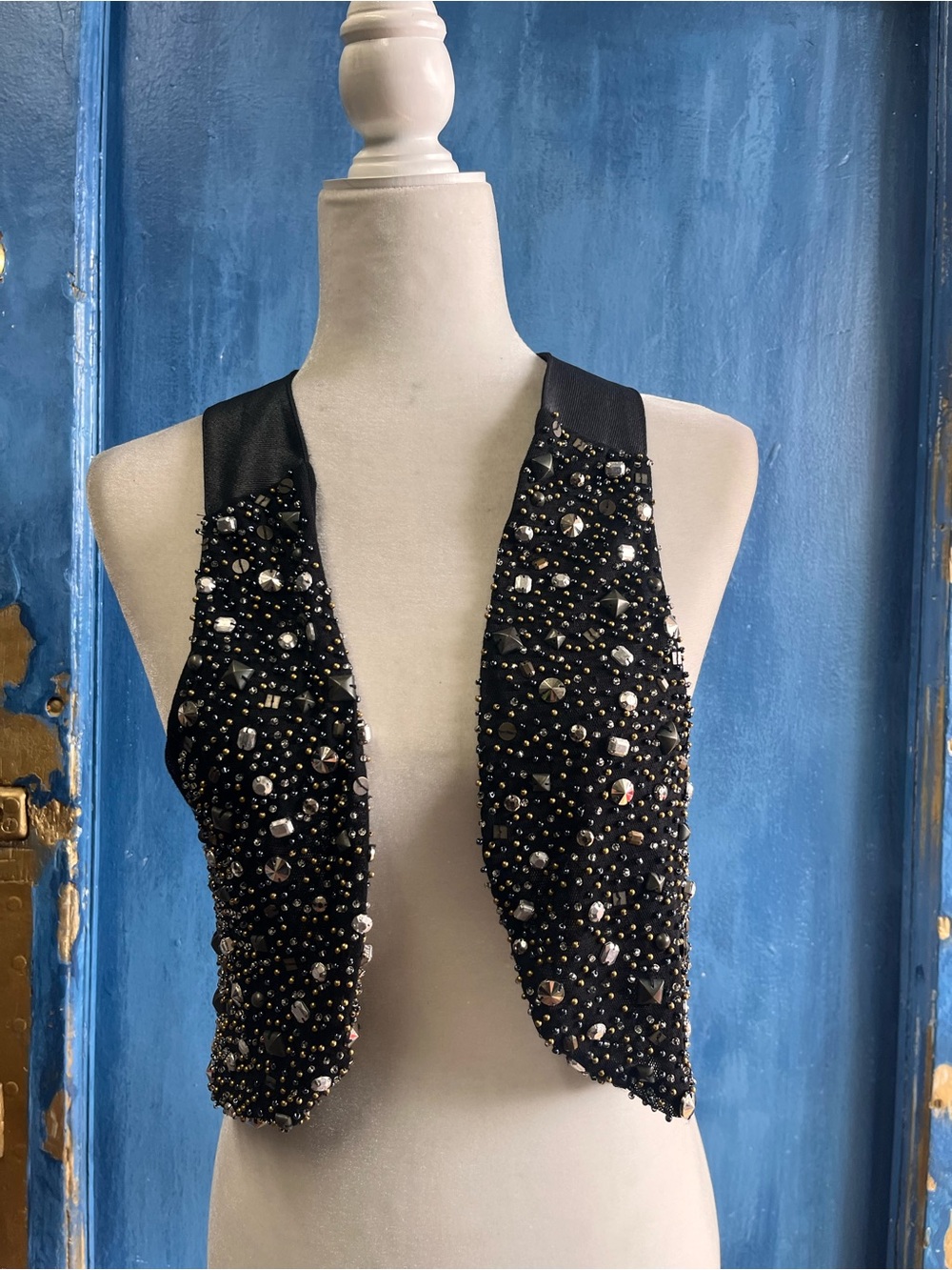 RACHEL Rachel Roy Black Beaded Cropped Vest